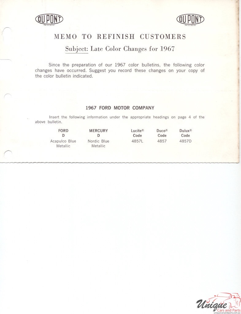 1967 Ford Paint Charts DuPont 5